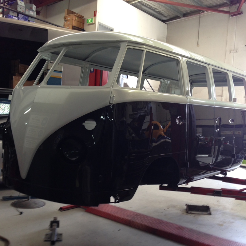 VW split window bus restoration in progress