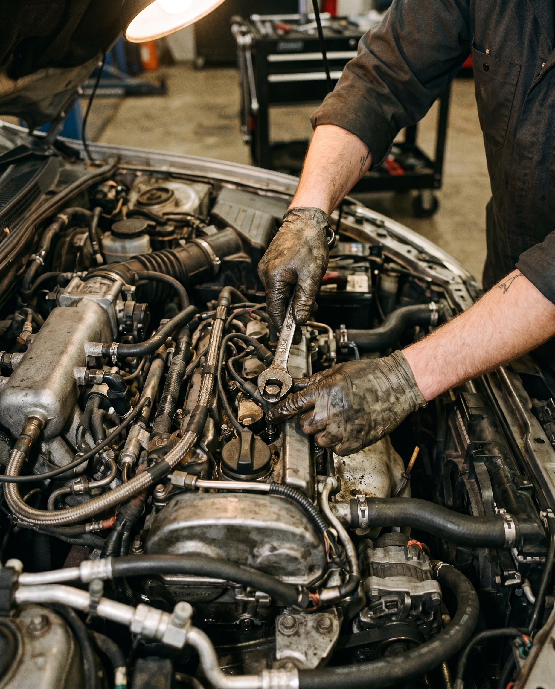 Mechanic working on vehicle